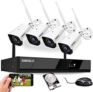 [Expandable, Audio] SANSCO 1080P Wireless Security Camera System, 8CH NVR 4Pcs 2MP HD WiFi Outdoor/Indoor Waterproof Security Camera with Mic, Night Vision, Motion Alert, Remote Access, 1TB Hard Drive