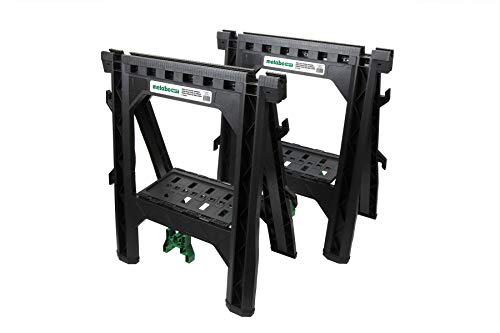 Metabo HPT Folding Sawhorses, Heavy Duty Stand, 4 Sawbucks, 1200 Pound Capacity, Built-In Cord Hooks and Shelves, 2-Pack (115445M)