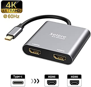 USB C to Dual HDMI Adapter 4K @60hz,Type C to HDMI Converter for MacBook/MacBook Pro 2019/2018,MacBook Air,Chromebook Pixel,LenovoYoga 720/730,Dell XPS 13,Surface Book 2,Samsung Galaxy, etc-Grey