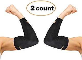 Thx4COPPER Elbow Compression Sleeve(1 Pair) - #1 Copper Infused Support Guaranteed Recovery Copper Elbow Brace-Idea for Workouts, Sports, Golfers, Tennis Elbow, Arthritis, Tendonitis-Small