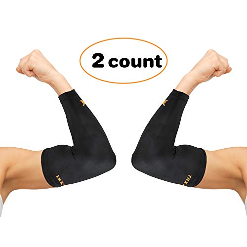 Thx4COPPER Elbow Compression Sleeve(1 Pair) - #1 Copper Infused Support Guaranteed Recovery Copper Elbow Brace-Idea for Workouts, Sports, Golfers, Tennis Elbow, Arthritis, Tendonitis-Small