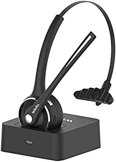 Trucker Bluetooth Headset,Willful Wireless Headset with Microphone,Charging Station,Noise Cancelling Hands Free Phone Headset for Truck Driver Call Center Office PC Skype