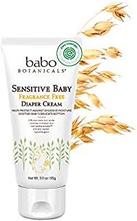 Babo Botanicals Sensitive Baby Zinc Diaper Cream With Colloidal Oatmeal, Shea and Cocoa Butter, Fragrance-Free - 3 oz.