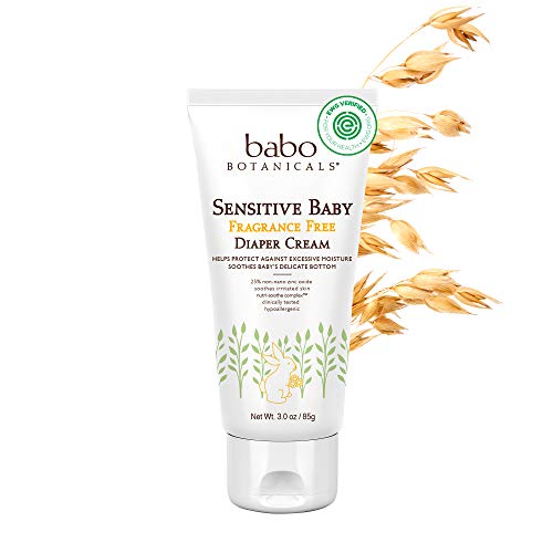 Babo Botanicals Sensitive Baby Zinc Diaper Cream With Colloidal Oatmeal, Shea and Cocoa Butter, Fragrance-Free - 3 oz.