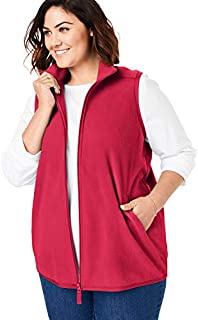 Woman Within Women's Plus Size Zip-Front Microfleece Vest - 1X, Classic Red
