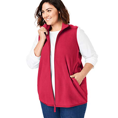 Woman Within Women's Plus Size Zip-Front Microfleece Vest - 1X, Classic Red