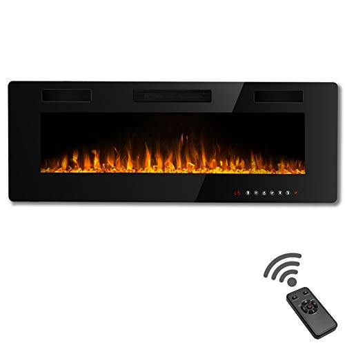 Waleaf 42 inch Electric Fireplace Recessed and Mounted, Built in Wall Fireplace Heater with Multicolor Flame, Flush Mount Linear Fireplace, Wall Insert Fireplace with Remote Control & Touch Screen