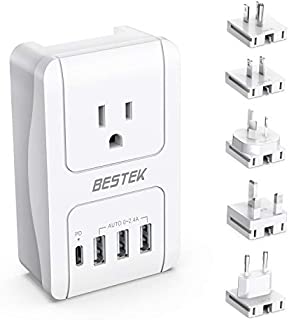 BESTEK International Travel Adapter, 3000W Universal Travel Adapter for Hair Dryer, Curling Iron 30W USB C PD Travel Charger Adapter with Worldwide Wall Plugs for US, UK, AU, EU and Asia, PD 3.0