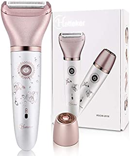 Electric Razor for Women, Tencoz Hair Removal for Women 2 in 1 Wet & Dry Painless Rechargeable for Legs Underarms and Bikini Pop-Up Trimmer 2 Changeable Trimmer Heads (Rose Gold)