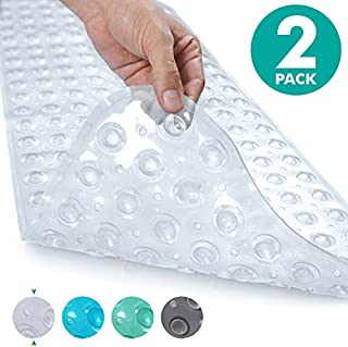 Sierra Concepts 2-Pack Bath, Shower, Tub Mat Clear (39x16) Non Slip, Mildew Resistant, Machine Washable, Antibacterial, BPA, Phthalate Free, Bathtub Mats - Drain Holes, Suction Cups, XL Rectangle Size