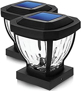 Home Zone Security Solar Post Cap Lights - Decorative Glass LED Outdoor 4x4 (3.5 x 3.5 in.) Post Lights, Black