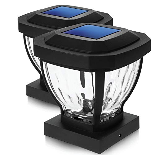 Home Zone Security Solar Post Cap Lights - Decorative Glass LED Outdoor 4x4 (3.5 x 3.5 in.) Post Lights, Black