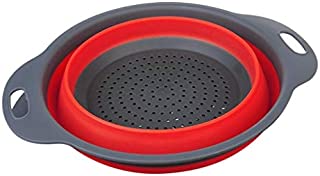 Fine Foldable Silicone Colander, Fruit Vegetable Washing Basket Strainer Collapsible Drainer for Kitchen Space Saving Storage Design Kitchen Strainer (Red, L)