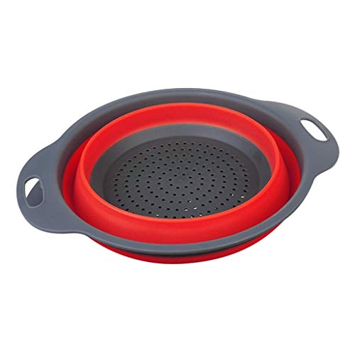 Fine Foldable Silicone Colander, Fruit Vegetable Washing Basket Strainer Collapsible Drainer for Kitchen Space Saving Storage Design Kitchen Strainer (Red, L)