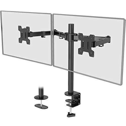 WALI Dual LCD Monitor Fully Adjustable Desk Mount Stand Fits 2 Screens up to 27 inch, 22 lbs. Weight Capacity per Arm (M002), Black