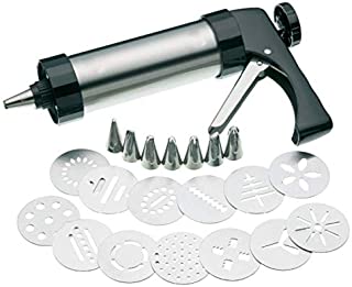 Stainless Steel Cookie Press Gun Kit - with 13 Metal Cookie Press Discs and 7 Icing Tips for Biscuit, Cake DecorationStainless Steel