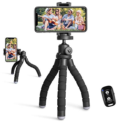 UBeesize Phone Tripod, Portable and Flexible Tripod with Wireless Remote and Universal Clip, Compatible with All Cell Phones/ Cameras, Cell Phone Tripod Stand for Video Recording(Black