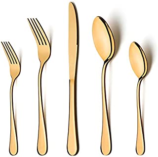 Gold Silverware Set, LIANYU 20 Piece Stainless Steel Flatware Cutlery Set for 4, Gold Mirror Finish, Ideal for Home Wedding Festival Party, Dishwasher Safe