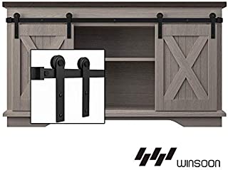 WINSOON 8FT Super Mini Sliding Barn Door Cabinet Hardware Kit for Double Doors TV Stands Small Wardrobe Cabinets, I Shape Hanger (NO Cabinet)