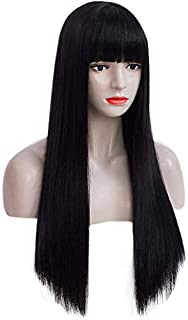 Ebingoo 24 inches Black wig with bangs for black women Long Straight black Wig with Bangs for black Women Synthetic wigs with bangs for Daily Wear Party Cosplay