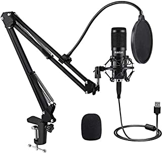 USB Condenser Microphone, IKEDON 192KHZ/24Bit Plug & Play PC Streaming Mic, USB Microphone Kit with Professional Sound Chipset Boom Arm Set, Studio Cardioid Mic for Recording YouTube Gaming Podcasting