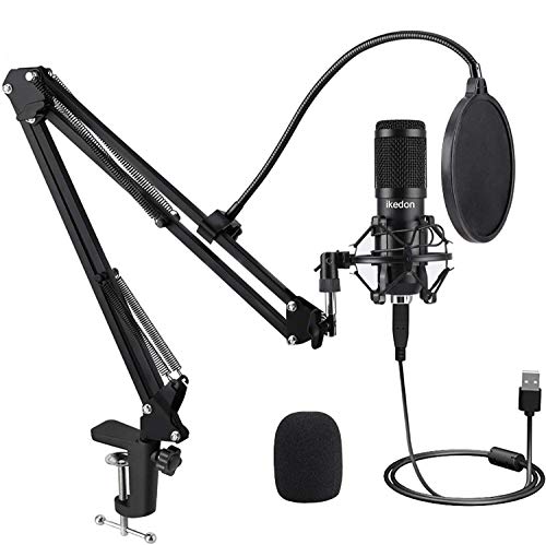 USB Condenser Microphone, IKEDON 192KHZ/24Bit Plug & Play PC Streaming Mic, USB Microphone Kit with Professional Sound Chipset Boom Arm Set, Studio Cardioid Mic for Recording YouTube Gaming Podcasting