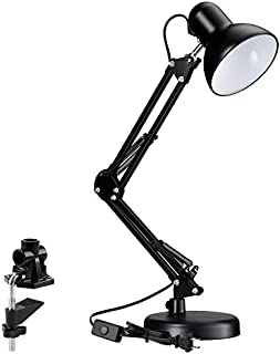 TORCHSTAR Metal Swing Arm Desk Lamp, Interchangeable Base Or Clamp, Classic Architect Clip On Study Table Lamp, Multi-Joint, Adjustable Arm, Black Finish