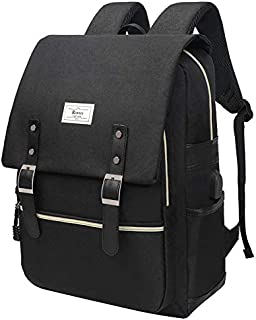 Unisex College Bag Fits up to 15.6 Laptop Casual Rucksack Waterproof School Backpack Daypacks (AllBlackWithUSB)