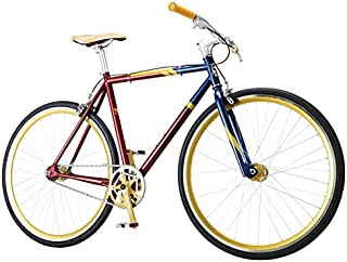 Captain Marvel Single-Speed Fixie Style Bike by Schwinn, Featuring 58cm/Large Steel Stand-Over Frame with 700C Wheels and Flip-Flop Hub, Perfect for Urban Commuting and City Riding, in Red/Blue/Gold