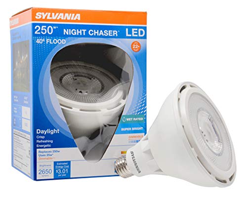 SYLVANIA Ultra LED Night Chaser, PAR38, 250W Equivalent, 2650 Lumen, Replacement for Halogen Flood Spot Light, Medium Base E26, Dimmable, 5000K Daylight