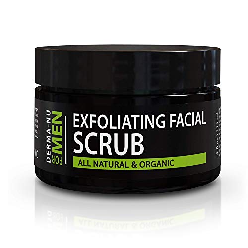 Exfoliating Mens Natural face scrub - Organic for Sensitive Facial Skin - Treats Acne - Unclogs Pores - Prevents Ingrown Hairs - 4oz