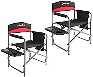 KingCamp Heavy Duty Camping Folding Director Chair Oversize Padded Seat with Side Table and Side Pockets, Supports 396 lbs(Black/RED,2Pack)