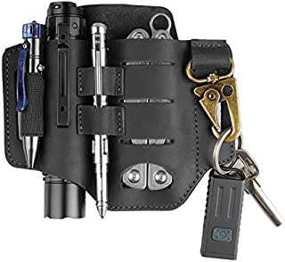 VIPERADE PJ16 Leather Sheath for Belt, Tool Leather Sheath for Knife, Knife Leather Sheath for men, Multitool Sheath for Leatherman, Flashlight Holster EDC Pocket Organizer with Key Holder