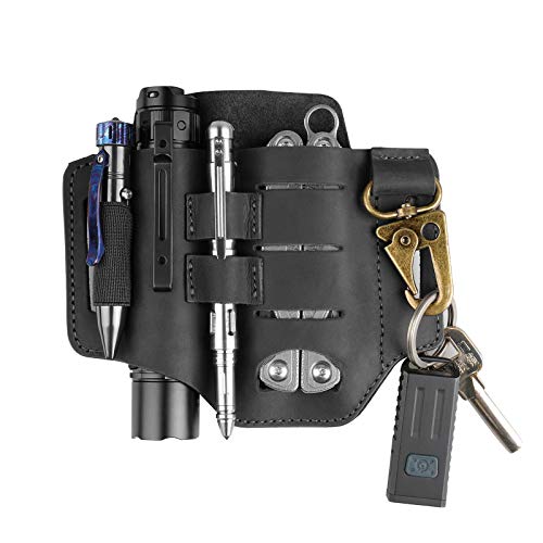 VIPERADE PJ16 Leather Sheath for Belt, Tool Leather Sheath for Knife, Knife Leather Sheath for men, Multitool Sheath for Leatherman, Flashlight Holster EDC Pocket Organizer with Key Holder