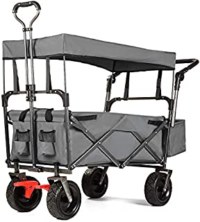 EXTEC Push and Pull Folding Stroller Wagon Collapsible with Canopy with Brakes with Safety Belts - Easy Setup NO Tool Needed (Grey)