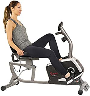 Sunny Health & Fitness Magnetic Recumbent Exercise Bike, Pulse Rate Monitoring, 300 lb Capacity, Digital Monitor and Quick Adjustable Seat | SF-RB4616