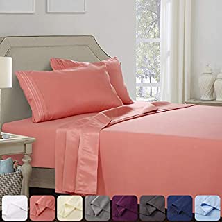 Abakan Full Bed Sheet Set 4 Piece Super Soft Brushed Microfiber 1800TC Hotel Luxury Premium Cooling Sheet Breathable, Wrinkle, Fade Resistant Deep Pocket Bedding Sheet Set (Full, Coral)