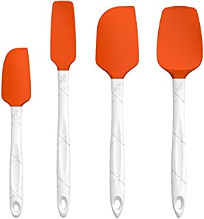 M KITCHEN WORLD Heat Resistant Silicone Spatulas Set - Rubber Spatula Kitchen Utensils Non-Stick for Cooking, Baking and Mixing - Ergonomic, Dishwasher Safe Bakeware Set of 4, Orange