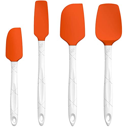 M KITCHEN WORLD Heat Resistant Silicone Spatulas Set - Rubber Spatula Kitchen Utensils Non-Stick for Cooking, Baking and Mixing - Ergonomic, Dishwasher Safe Bakeware Set of 4, Orange