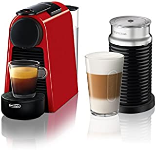 Nespresso Essenza Mini Original Espresso Machine Bundle with Aeroccino Milk Frother by De'Longhi, Red