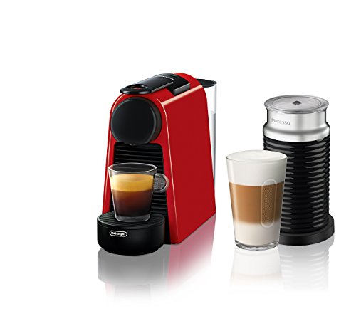 Nespresso Essenza Mini Original Espresso Machine Bundle with Aeroccino Milk Frother by De'Longhi, Red