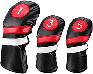 LONGCHAO Golf Head Covers 3pcs/Set Driver Fairway Wood Headcovers White Red and White Vintage PU Leather 1 3 5 Driver and Fairway Head Covers for Golf Club(Black)