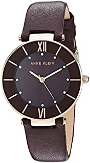 Anne Klein Women's Swarovski Crystal Accented Gold-Tone and Dark Brown Leather Strap Watch, AK/3272GPBN