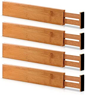 Bamboo Adjustable Drawer Dividers Organizers - Large Expandable Utensil Organizer Separators for Kitchen, Dresser, Bedroom, Baby Drawer, Bathroom & Office, Set of 4 (2.6 Tall, 17.5-22 Inch, Natural)