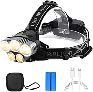 LED Headlamp Flashlight , USB Rechargeable Headlamp,6 Modes 5 LED Ultra Bright IPX4 Waterproof,90 Degrees Rotated Rechargeable Headlamp for Running Headlamp, Household, Hiking,Camping,emergency.