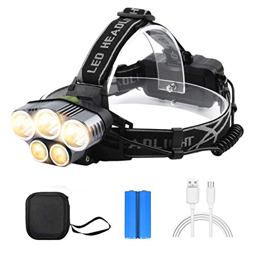 LED Headlamp Flashlight , USB Rechargeable Headlamp,6 Modes 5 LED Ultra Bright IPX4 Waterproof,90 Degrees Rotated Rechargeable Headlamp for Running Headlamp, Household, Hiking,Camping,emergency.