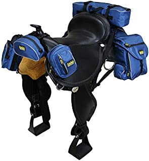 TrailMax 500 Series Deluxe 5-pc Saddlebag System for Horse Trail Riding, with Front Pocket, Rear Saddle Bags, Cantle Bag, Pommel/Horn Pocket & Water Bottle w/Carrying Bag, Glacier Blue