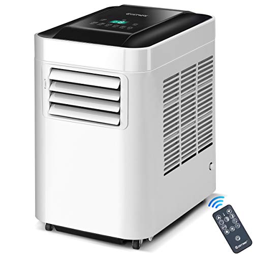 COSTWAY 10,000 BTU Portable air Conditioner, Portable Air Cooler Bladeless for Indoor Home Office Dorms with Cool Fan Dehumidify & Sleep Modes with Remote Control (White and Black)