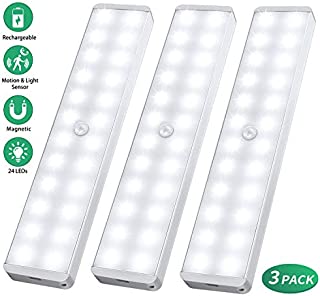 LED Closet Light, 24-LED Newest Version Rechargeable Motion Sensor Closet Light Under Cabinet Wireless Stick-Anywhere Night Light Bar with Large Battery for Stairs,Wardrobe,Kitchen,Hallway (3 Packs)