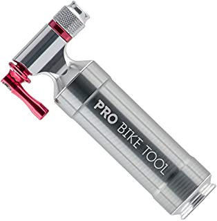 PRO BIKE TOOL CO2 Inflator with Cartridge Storage Canister Quick, Easy and Safe - for Presta and Schrader - Bicycle Tire Pump for Road and Mountain Bikes - No CO2 Cartridges Included (Titanium)